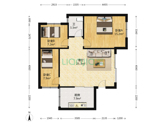 龙湾豪庭 3室1厅1卫 98平方