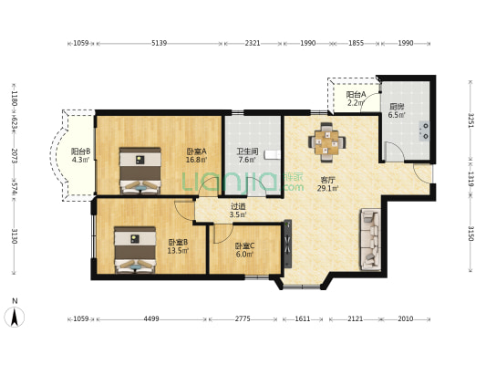 好景花园 3室1厅1卫 115平方