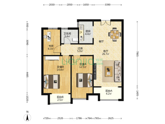 陆港金海岸二期 3室1厅1卫 115平方