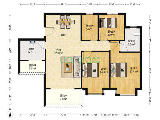 立缘小区 3室1厅1卫 120平方