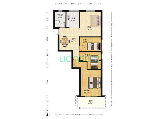 中茶小区 3室2厅1卫 82平方