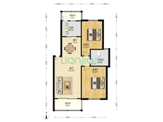 金地苑 2室2厅1卫 97平方