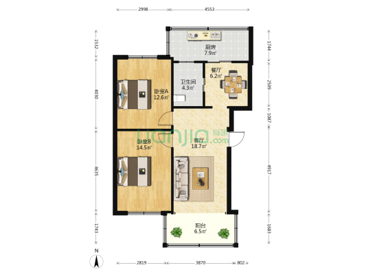 人民巷65号 2室2厅1卫 70平方