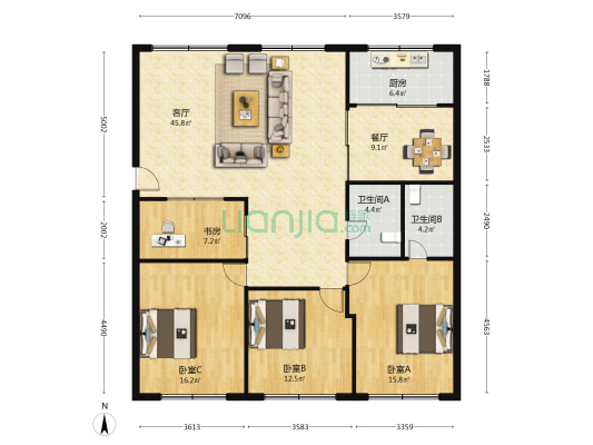 同兴小区 4室2厅2卫 168平方