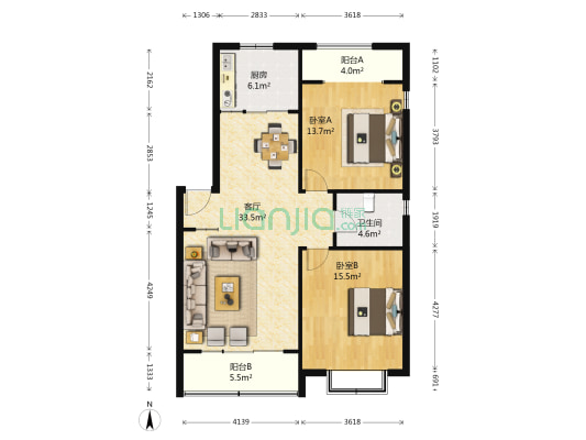 华美福邸 2室1厅1卫 96平方