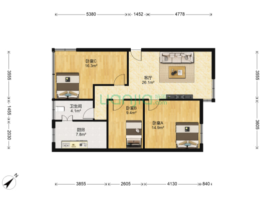 滨江东小区 3室1厅1卫 88平方
