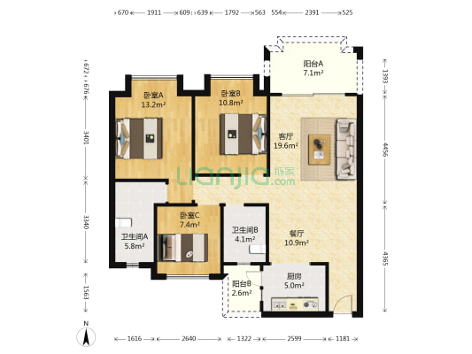 臻华花园 3室2厅2卫 103平方
