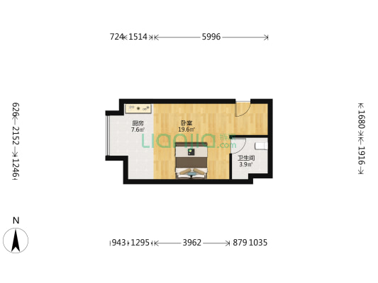 晶鼎大厦 1室0厅1卫 51平方