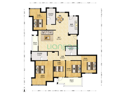 运新花苑五区 5室1厅3卫 199平方