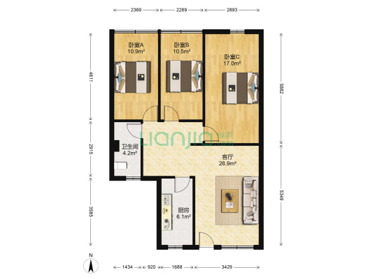 开源路 3室1厅1卫 87平方