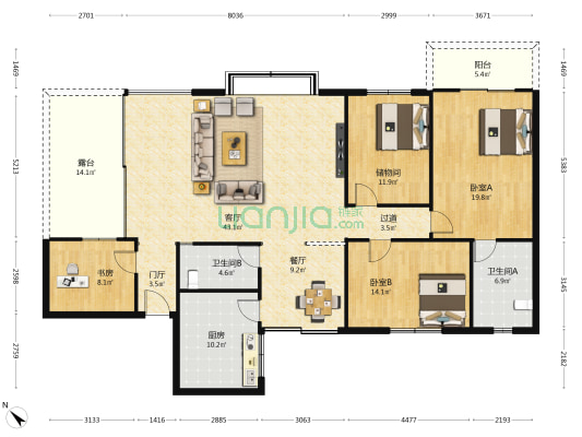银河花苑 3室2厅2卫 168平方
