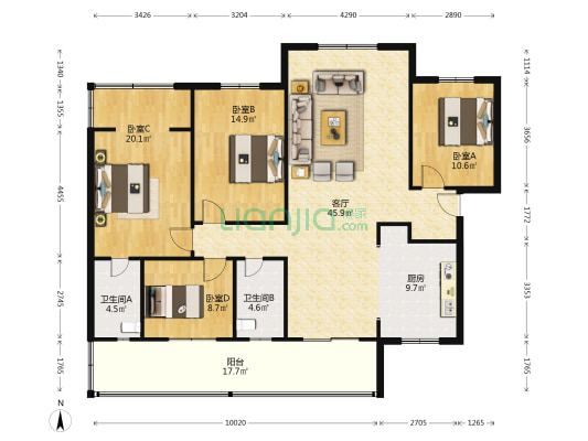 园丁巷28号 4室1厅2卫 158平方