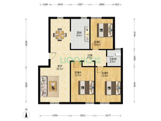 金祥花园 3室1厅1卫 74平方