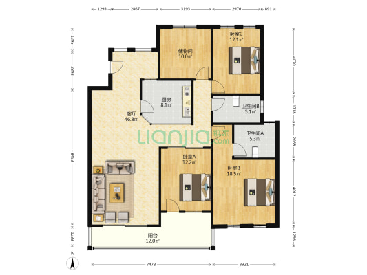 加州东郡伯乐嘉园西区 3室1厅2卫 144平方