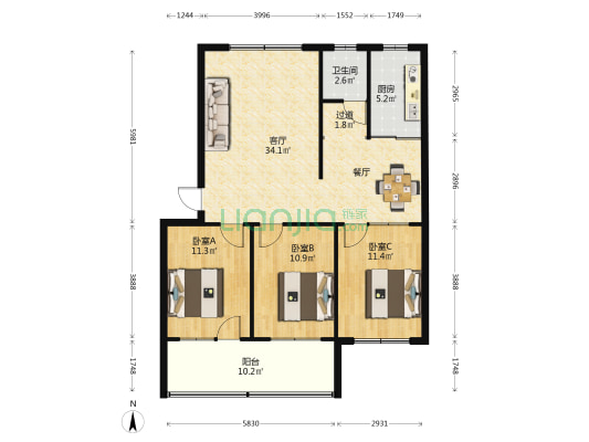 东店聚福苑 3室1厅1卫 109平方