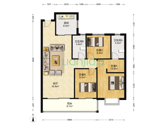 恒大珺睿府 3室1厅2卫 120平方