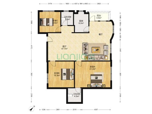 名店时装城 3室1厅2卫 117平方