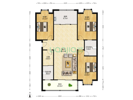 鼎鑫新世纪花园 3室1厅2卫 150平方