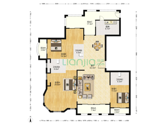 华润凯旋门 3室1厅3卫 176平方