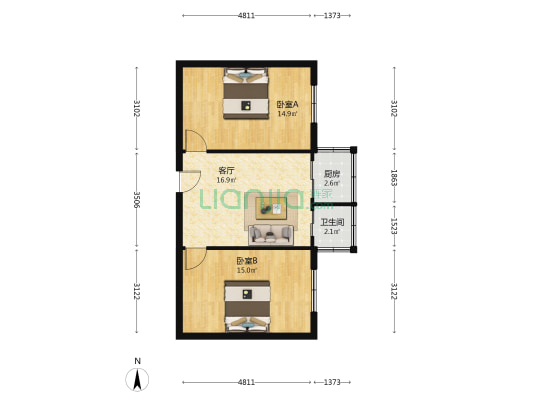 民主巷 2室1厅1卫 63平方