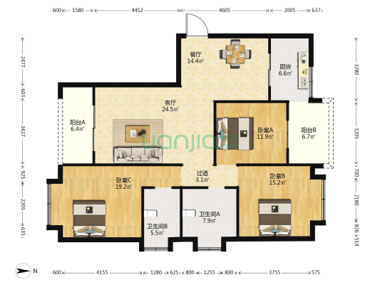 华西馨苑三期 3室2厅2卫 143平方