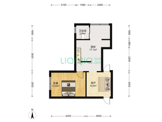 回祥西村 1室1厅1卫 46平方