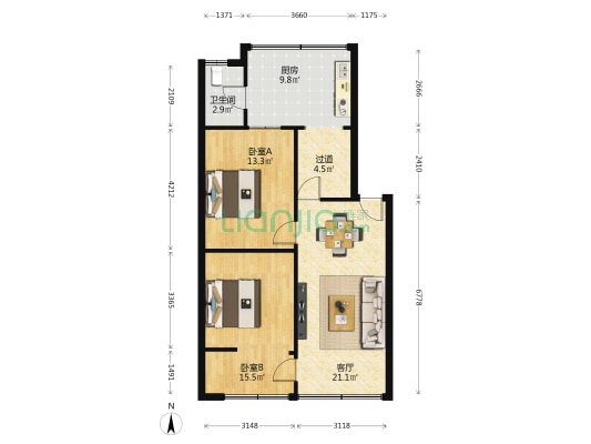 紫岩路136号 2室1厅1卫 60平方
