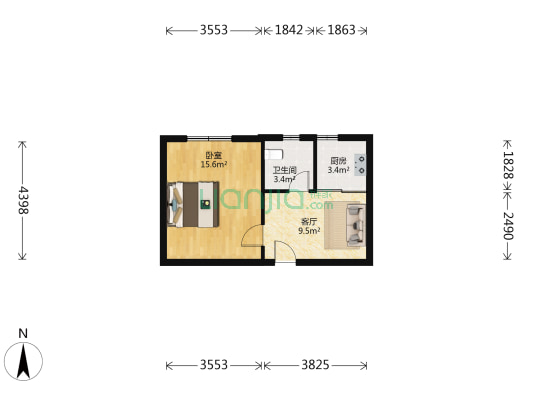信息大厦 1室1厅1卫 42平方