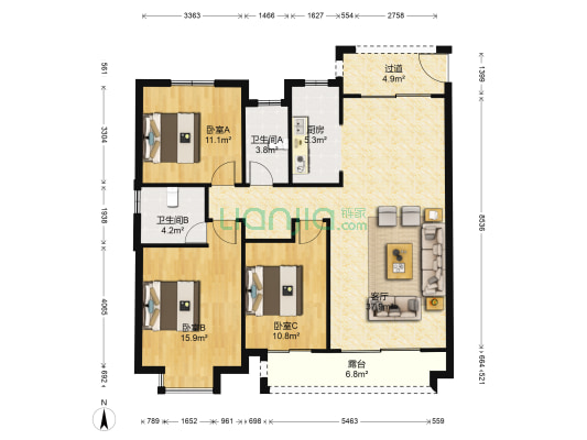 天泰紫金府 3室1厅2卫 136平方