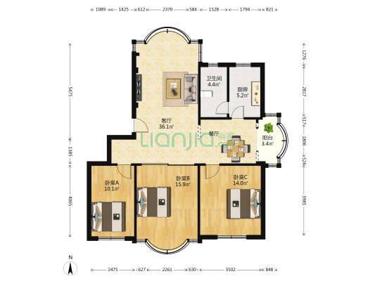 仙岳医院职工宿舍 3室1厅1卫 100平方