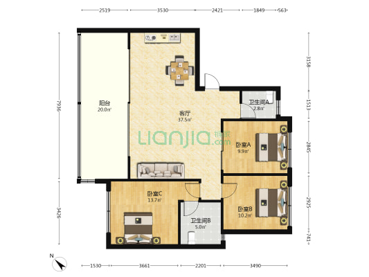 北京城建·海云湾 3室1厅2卫 107平方