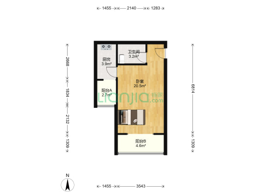 靓东花园 1室0厅1卫 53平方