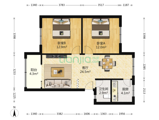 四川空分厂 2室1厅1卫 71平方