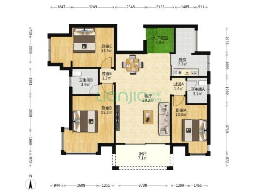 迎宾豪苑 3室1厅2卫 121平方