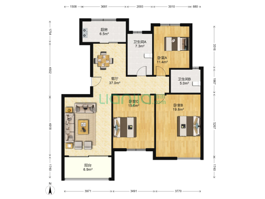 盛泽财富中心 3室1厅2卫 131平方