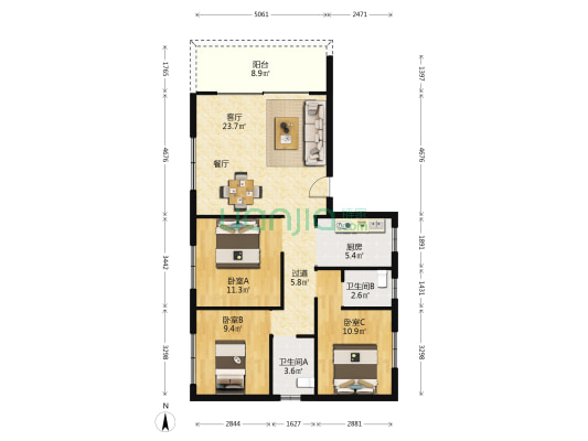 凤翔街一巷 3室1厅2卫 107平方
