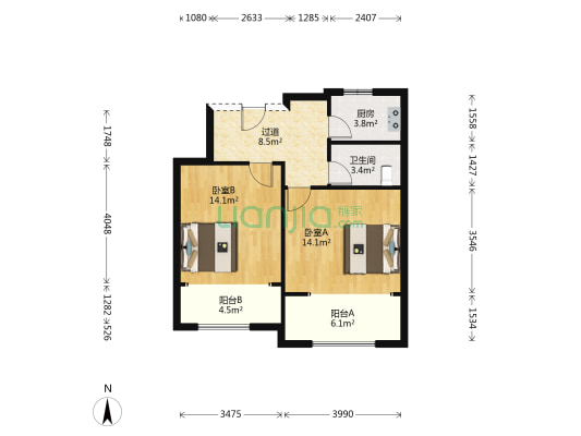 金山银海 2室0厅1卫 65平方