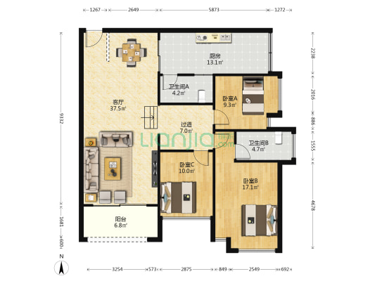 兴茂山水国际 3室1厅2卫 114平方