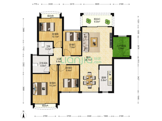 未来康桥长郡 4室1厅2卫 128平方