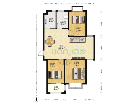 叶语世家 3室1厅1卫 110平方