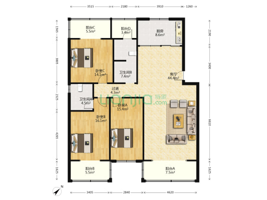 金牛区民政局宿舍 3室1厅2卫 140平方