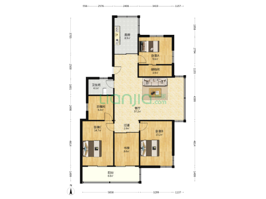 献华商厦 4室1厅1卫 140平方