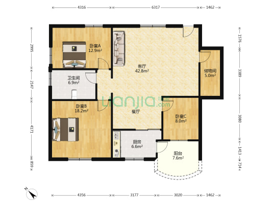 金龙大厦 3室1厅1卫 107平方