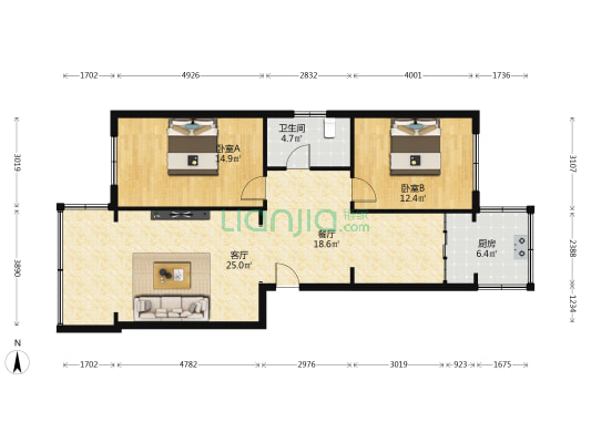 华商小区 2室2厅1卫 103平方