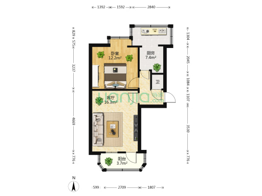文明新村 1室1厅1卫 39平方