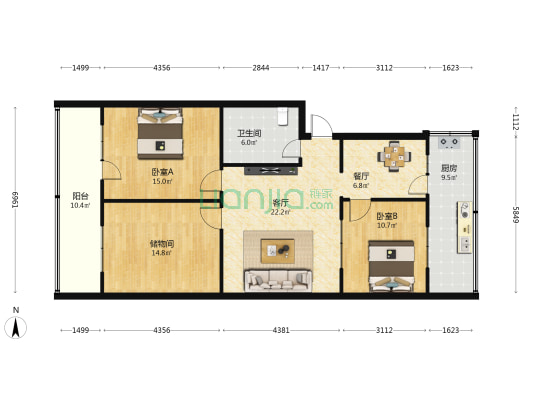 建安公司宿舍 2室2厅1卫 114平方