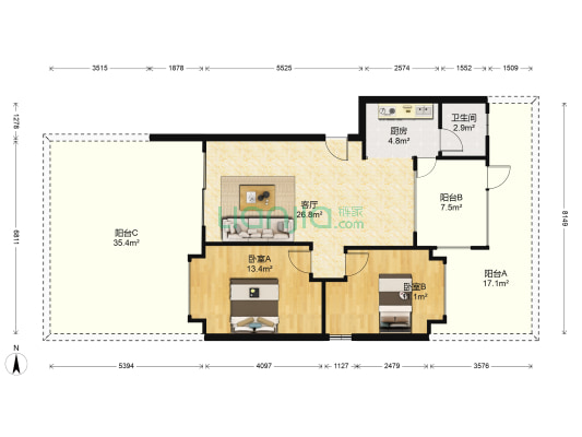 明月苑 2室1厅1卫 86平方