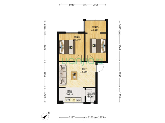 川大新南村 2室1厅1卫 54平方