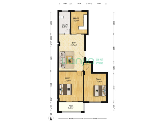 百盛苑 2室1厅1卫 94平方
