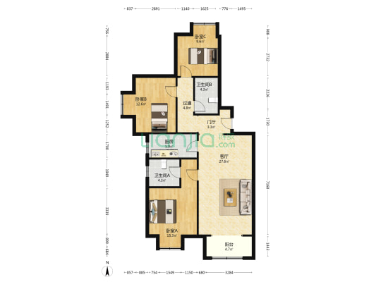 裕华西道189号 3室1厅2卫 125平方